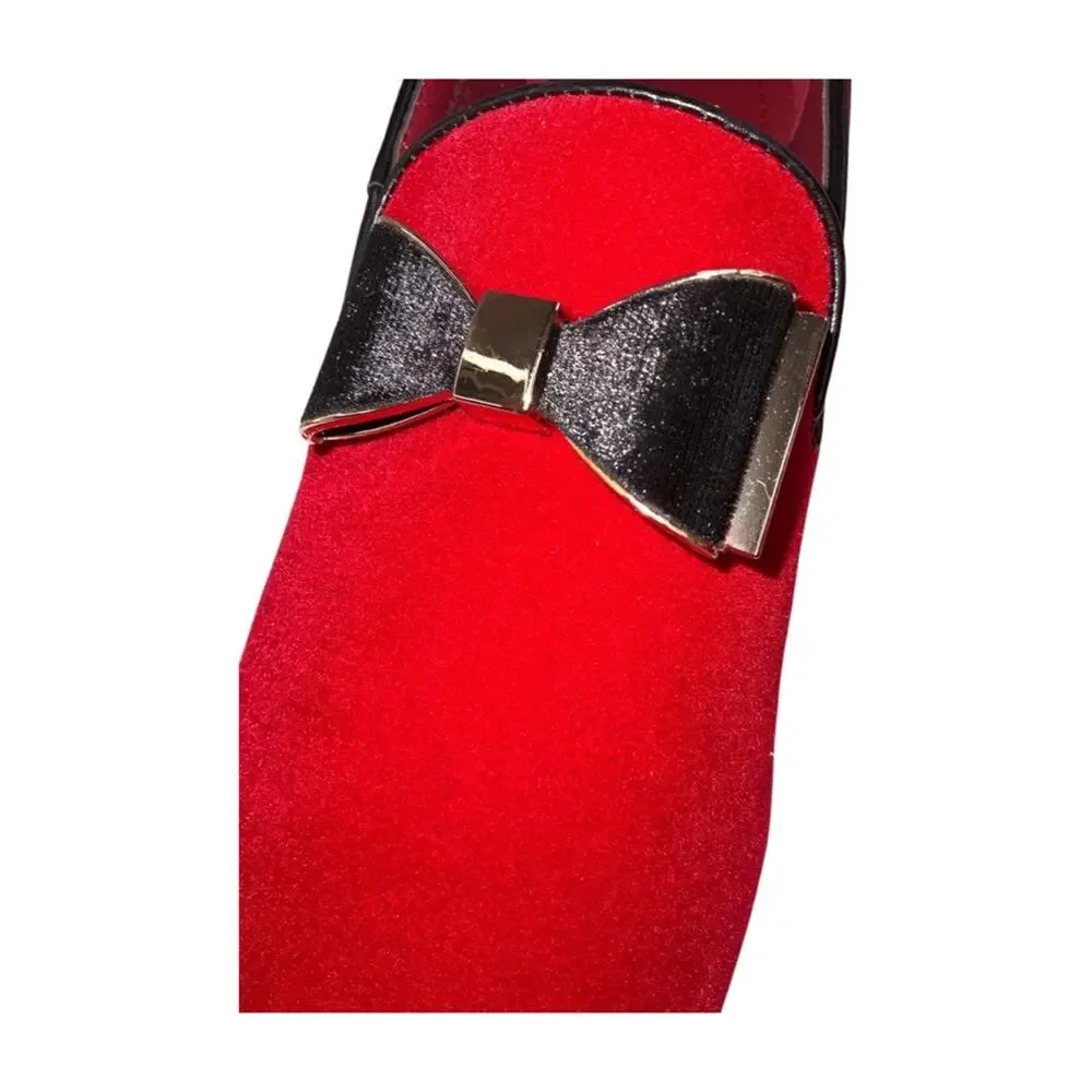 Enzo Romeo Fashion Formal Tuxedo Slip On Loafer Velvet Red Dress Shoes Size 8.5